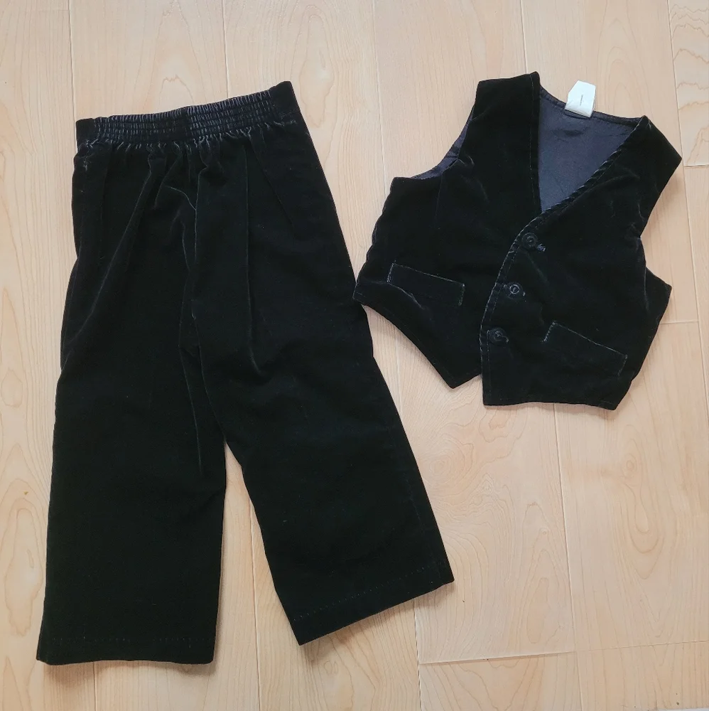 Vintage 1990s special occasion black velvet 2-piece suiting vest and dress pants - Picture 12 of 12